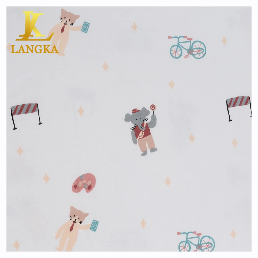 Langka bamboo stretch french terry fabric customized design digital print 95 bamboo 5 elastane fabric for baby