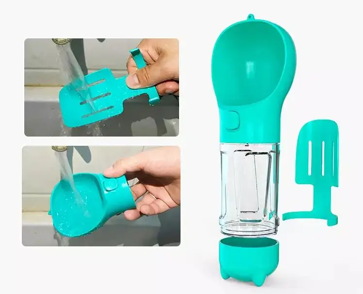 Factory Pet Supplies Puppy Portable Multi-function Recycled Water Food Bottle Plastic 3 in 1 Sustainable Mascota Accesorio