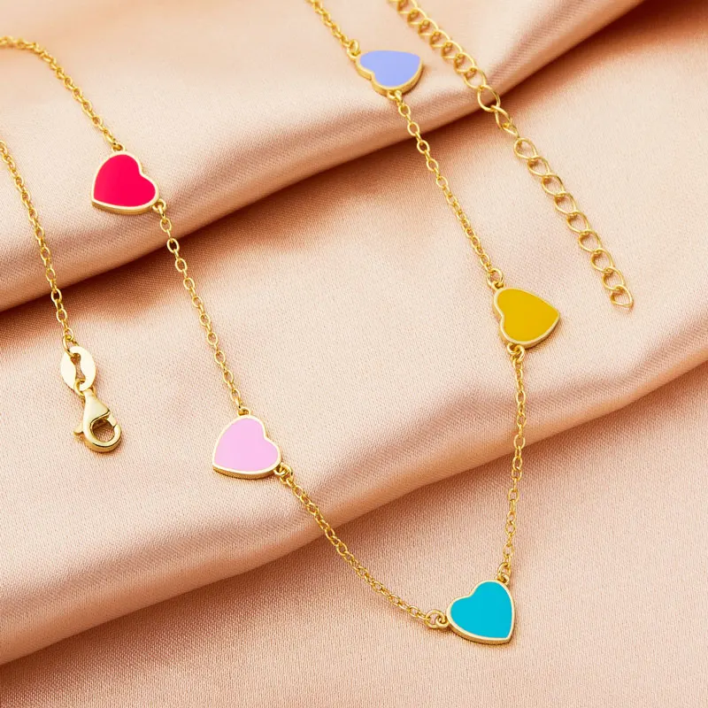 Slovehoony Fashion18k Gold Colorful Enamel Heart Locket Necklaces Designer 925 Sterling Silver Dainty Chocker Necklace For Women