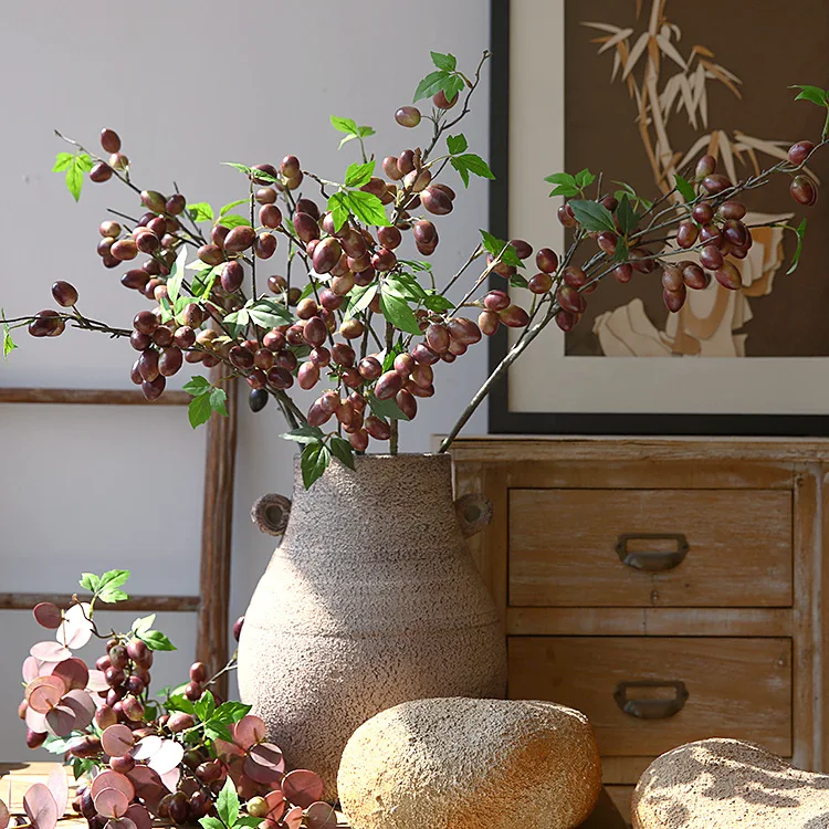 C-AB007 Wholesale Artificial Green Leaf Olive Branch Fruit Kitchen Home PE Olive Fruit Branches for Wedding Party Decor