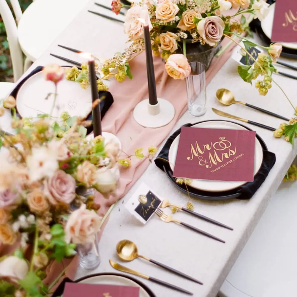 Paper Cocktail Napkins with Gold design Formal Dinner, Anniversary, Wedding Napkins for Tables, Guestrooms, Restrooms(5 x 5 in