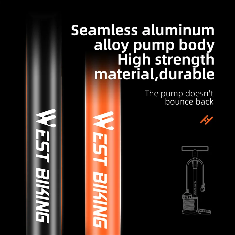 WEST BIKING 160PSI High Pressure Bicycle Detachable Pump Multi-Use Valve Cycle Pump Solid And Durable Aluminum Alloy Bike Pump