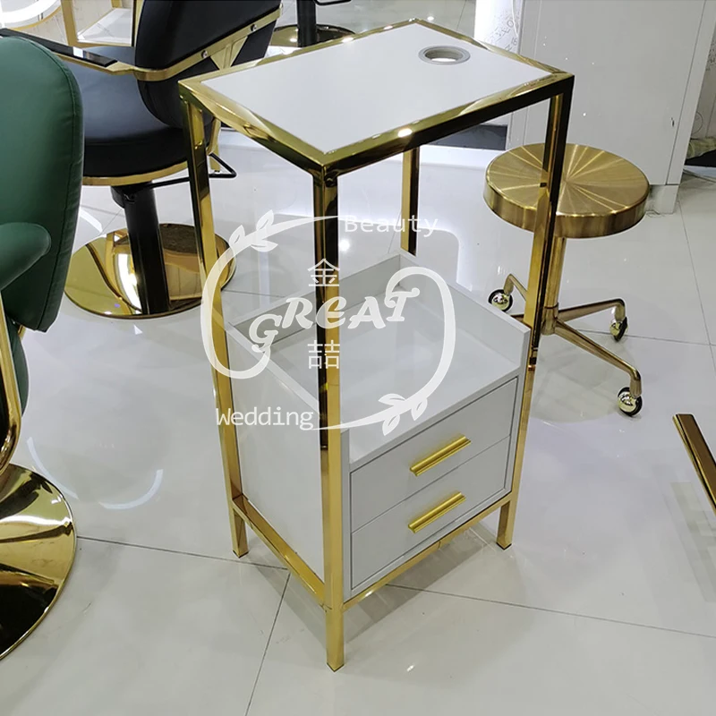 Great Foshan Factory Modern White Cheap Gold Metal Salon Trolley