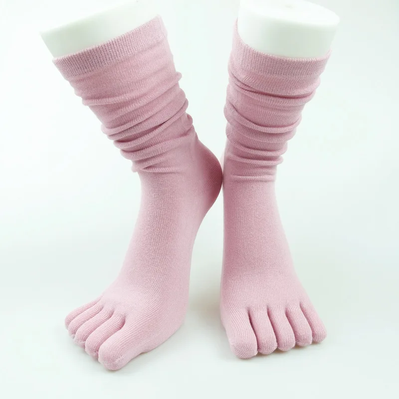 Wholesale slouch socks for women long tube five fingers toe socks spring autumn cotton harajuku solid color calf slouch socks