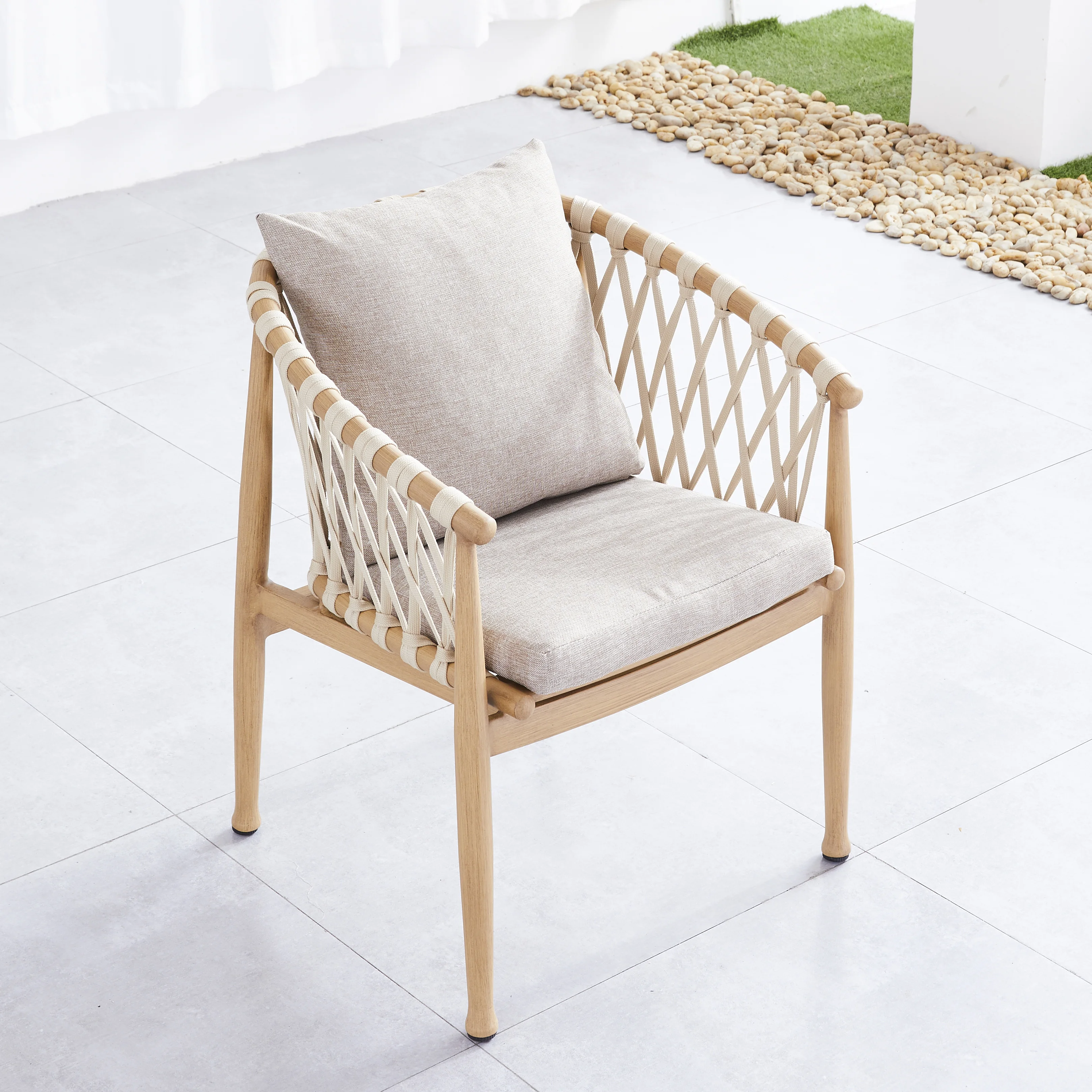 modern style minimalist design aluminum frame bar terrace garden rope chair