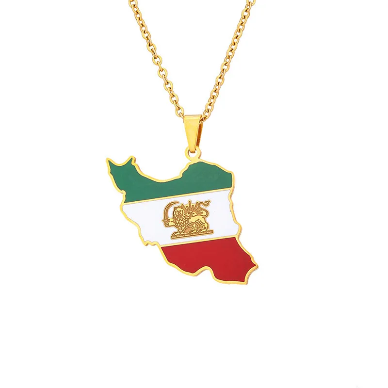 Blues wholesale world map necklace stainless steel enamel iran map necklace with oil for men necklace jewelry