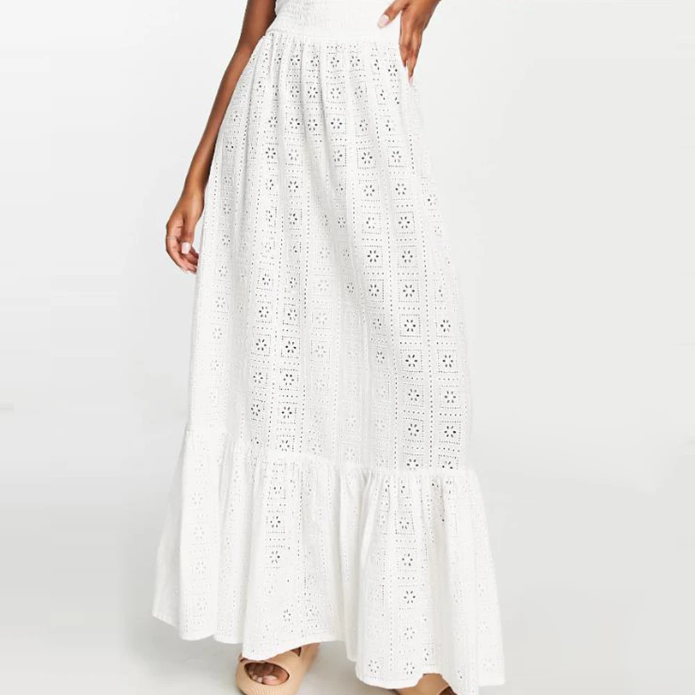 Ladies Lace Sleeveless Beach Long Dress 2023 Fashion Summer White Sling Dress Hollow Out Women