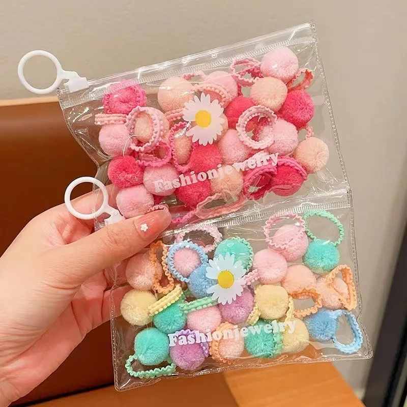 20pc Elastic small rubber band leather cover durable hair tie Headwear no damage hair tie candy color hairball hair circle set
