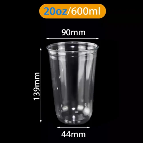 20oz 600ml Wholesale PET/PLA 90mm disposable Plastic Customization logo U shape cup for ice cream Cups 20oz