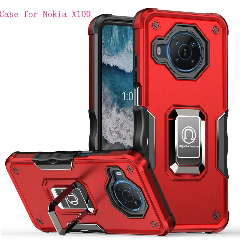 Metro Kickstand Phone Case for Nokia X100 Four Corners Airbag Bumper Metal Ring Shockproof Mobile Cover