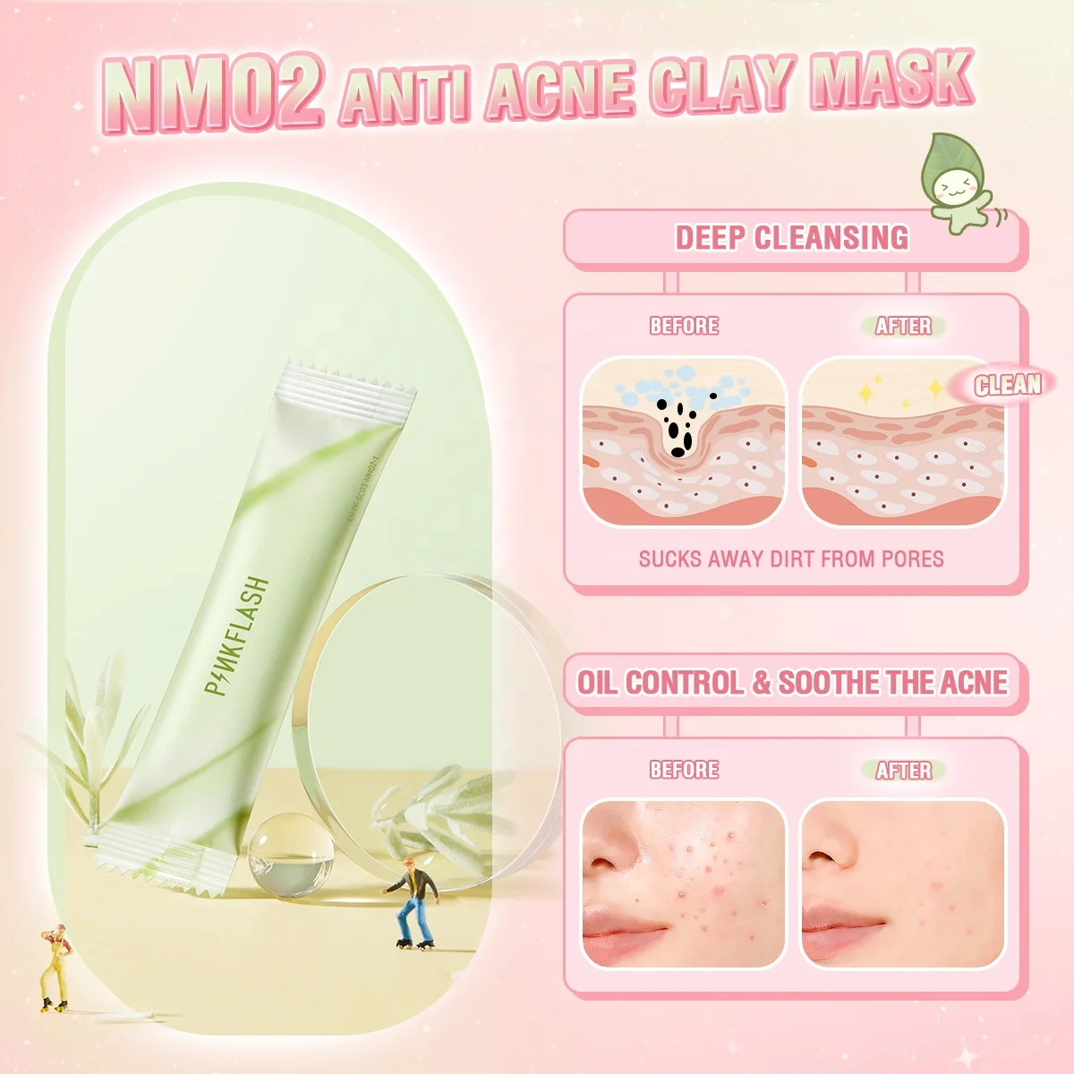 PINKFLASH PF-SC03 Face Skin Care Cleansing Mask Purifying Clay Cream Face Mud Mask Stick