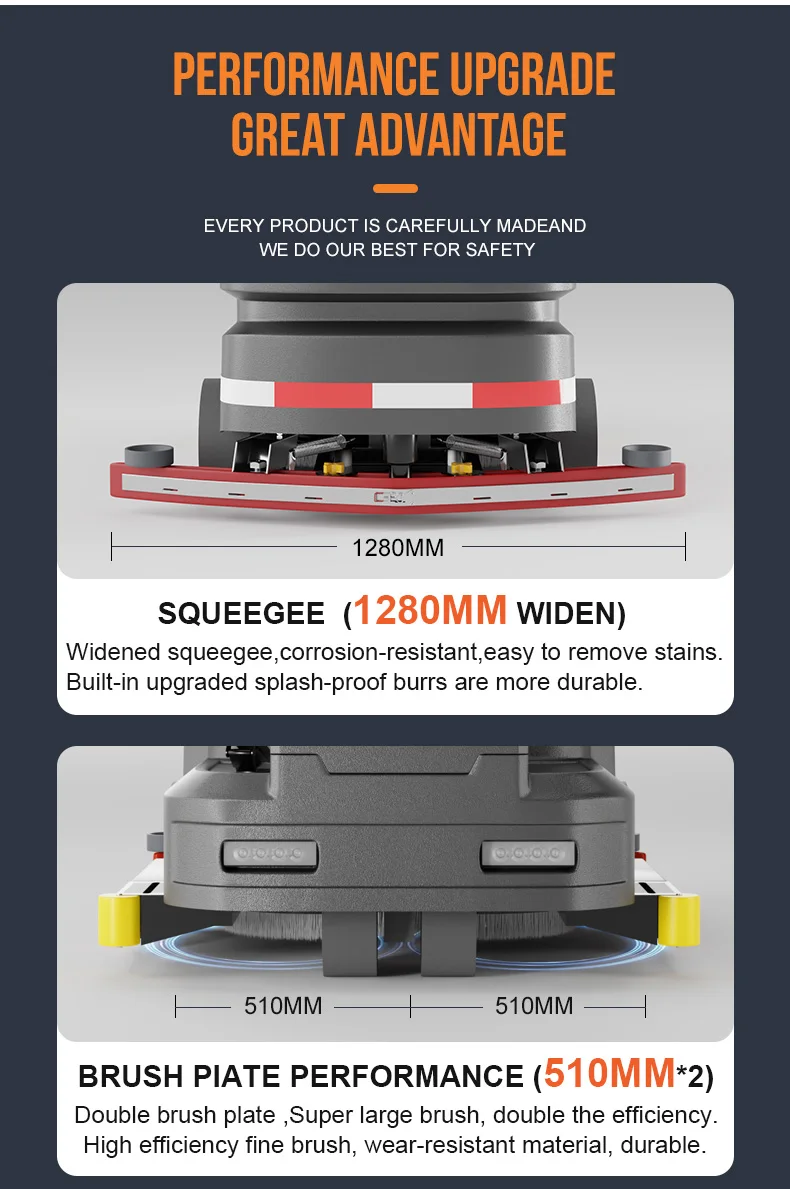 Gaoge A110 High Quality 220L Big Plastic Solution Tank Ride-On Floor Scrubber New Engine Pump Factory Price