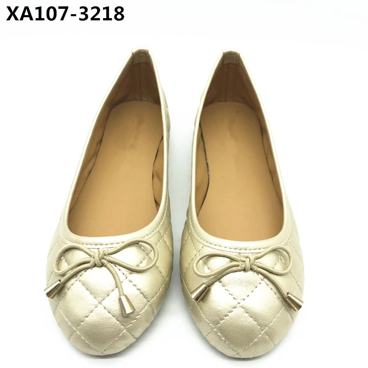 bow decorations gold metal trim latest hot 2019 round shape woman ballerinas  shoes for lady young girls slippers