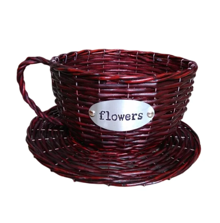 mini vase wicker woven coffee cup flower pot small plants flowers and succulents tea cup wicker planter for desktop windowsill