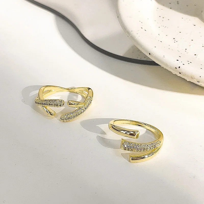 juhu micro-inlaid zircon cross-wound ring female ins tide niche index finger ring open metal ring