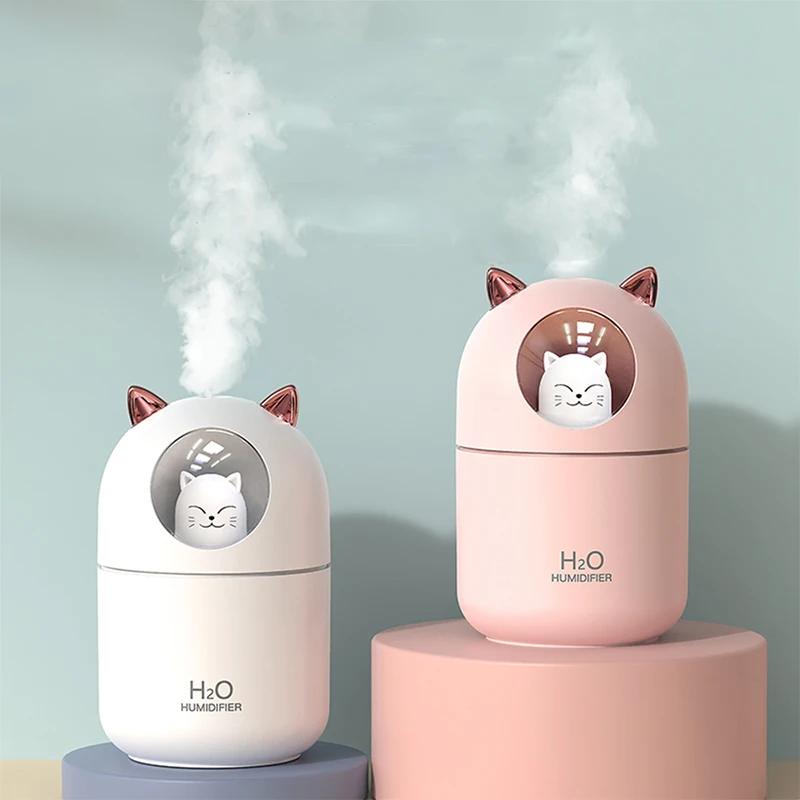 Mini Portable Cute Cat Usb Aroma Diffuser H2o Humidifier Ultrasonic Water Cooling Fog Colorful Led Car Air Humidifier