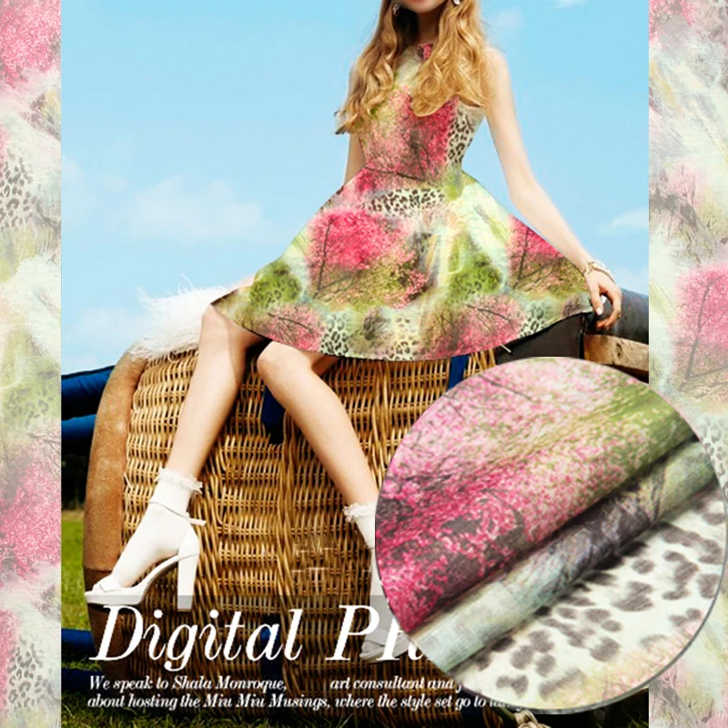 Леопардовый цветочный узор шитье крутой стиль шелк льняной современный принт ткань