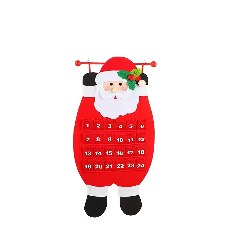 2024 Hot Cheap Indoor Christmas Hanging Decorations Santa Snowman Reindeer Felt Advent Calendar with Pockets Box Packed Home Use