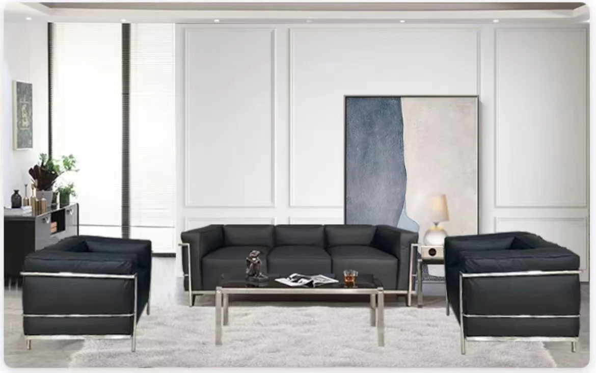 Modern  Living Room Couch Leather  Sofa Metal Stainless Steel Structure Leisure Sofa Single-seat 2 3 Seats Sofa