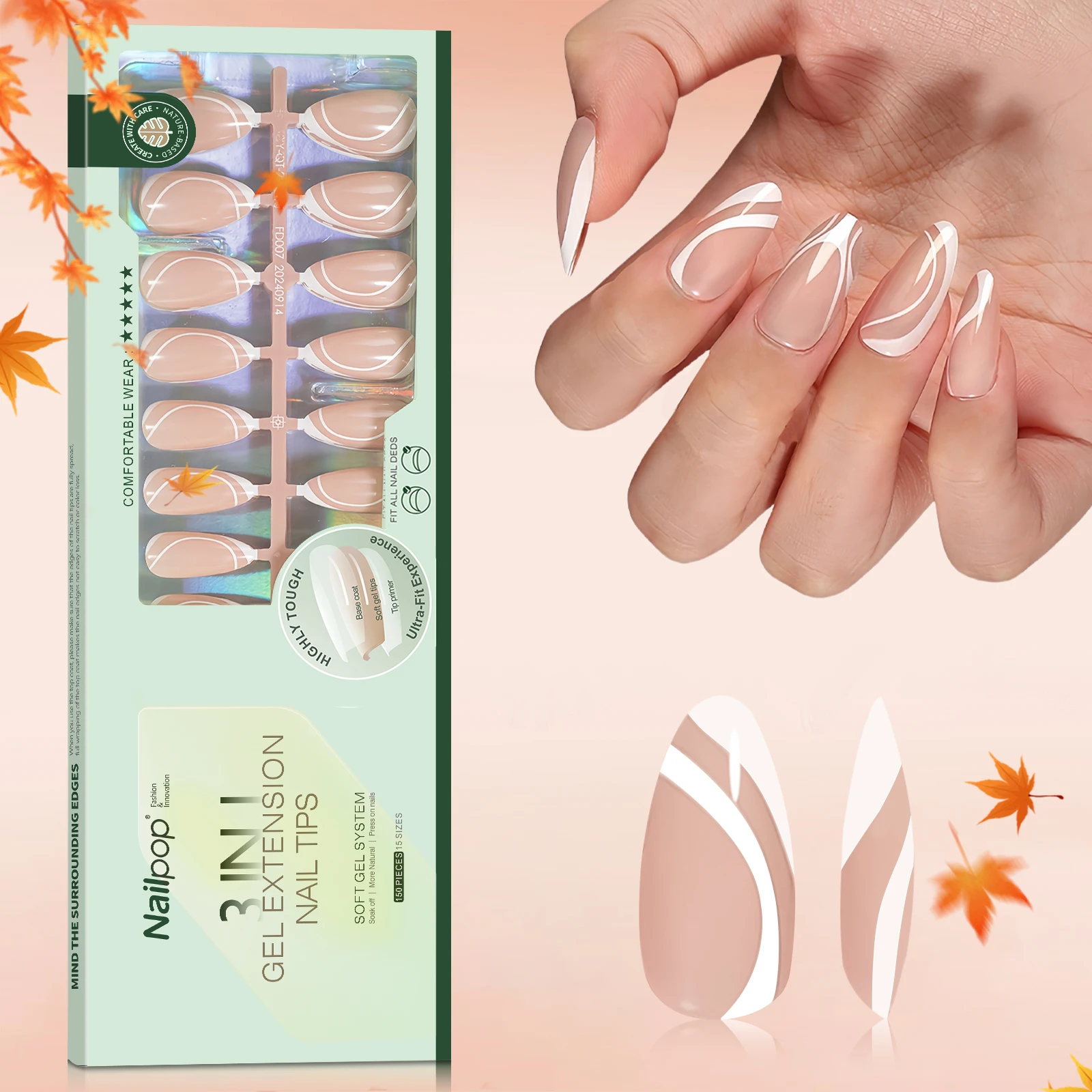 Nailpop миндальный французский гель для ногтей 5 цветов мягкие акриловые накладные ногти наращивания женский маникюр дизайн легко прессовать нанесение