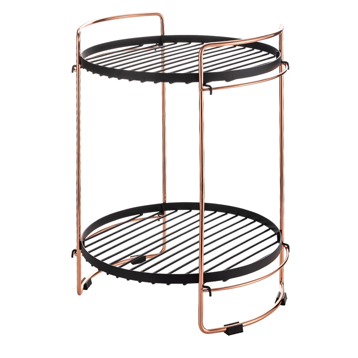 New Product Factory Supplier 2 Layer Round Decorate Fruit Basket Folding Stackable Rack For Bath And Kitchen