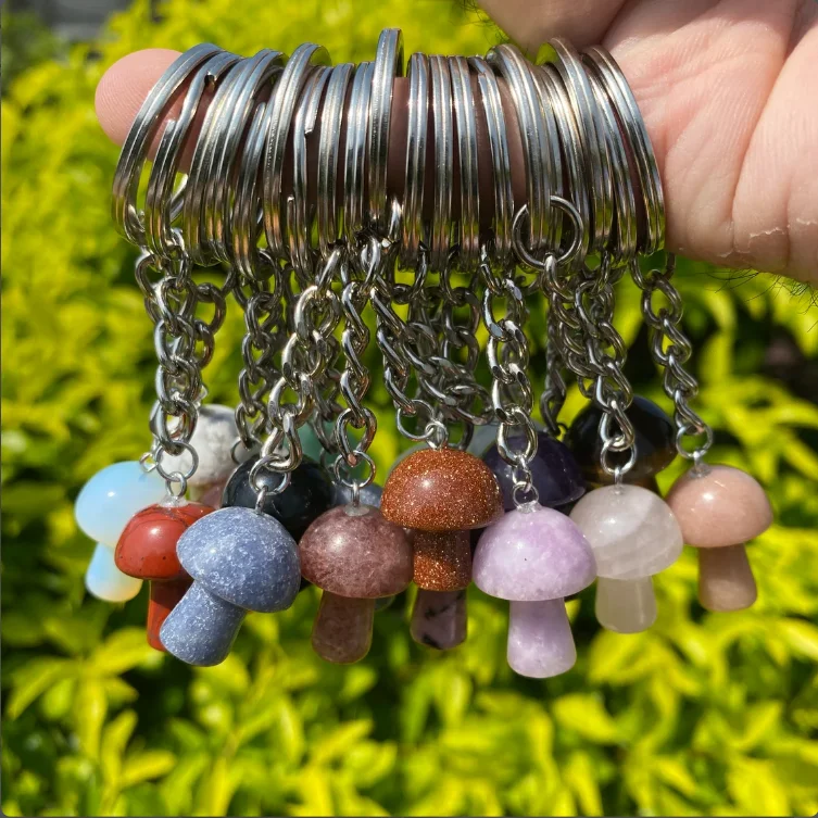 Брелок с натуральным кристаллом в виде гриба/брелок милым драгоценным камнем гриба брелок для ключей красочным камнем-талисманом подвесной сумки