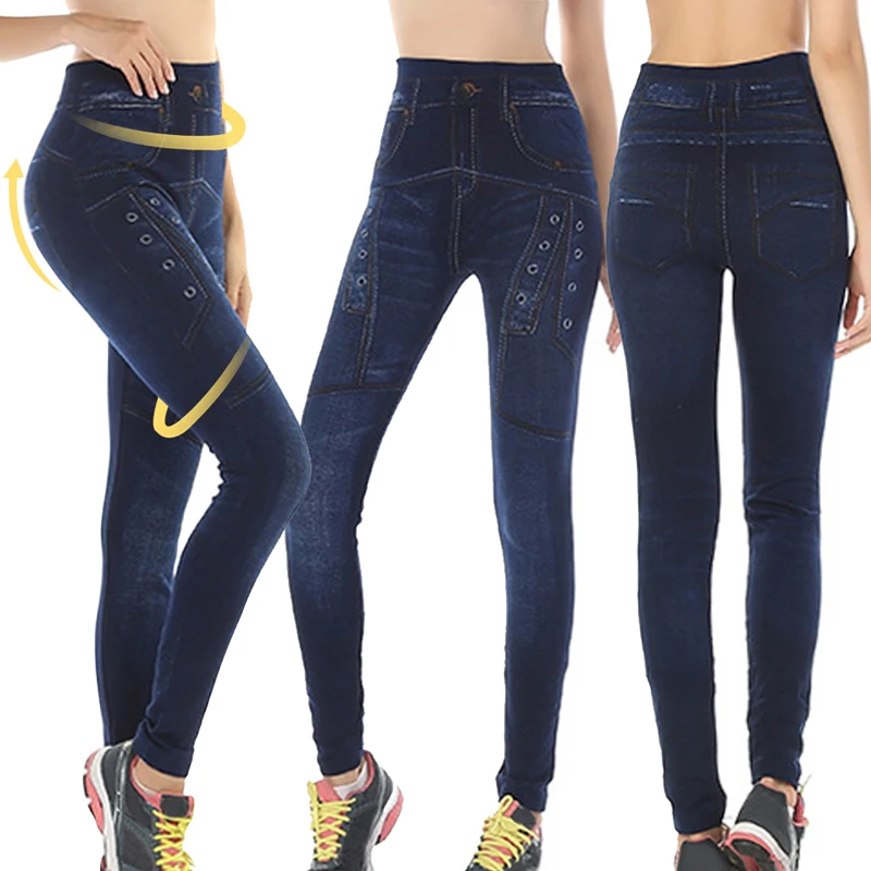 Women Plus Size High Waist Denim Jeans Floral Print Leggings Trousers Casual Workout Slimming