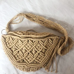 Cotton Macrame Crochet Bag Knitted Tassel Shoulder Purse Bohemian Ladies Hand Bags Handbag Shoulder Bags for Women