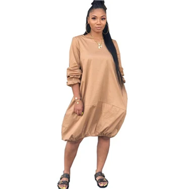Summer Extra Small Women Round Neck Long Sleeve Hip-Hop Style Cover Fat Dress Clothes