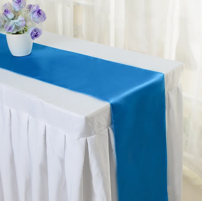 Wholesale Restaurant Wedding Decoration Banquet Satin Table Runner Sky Blue Table Runner For Rectangle Tables