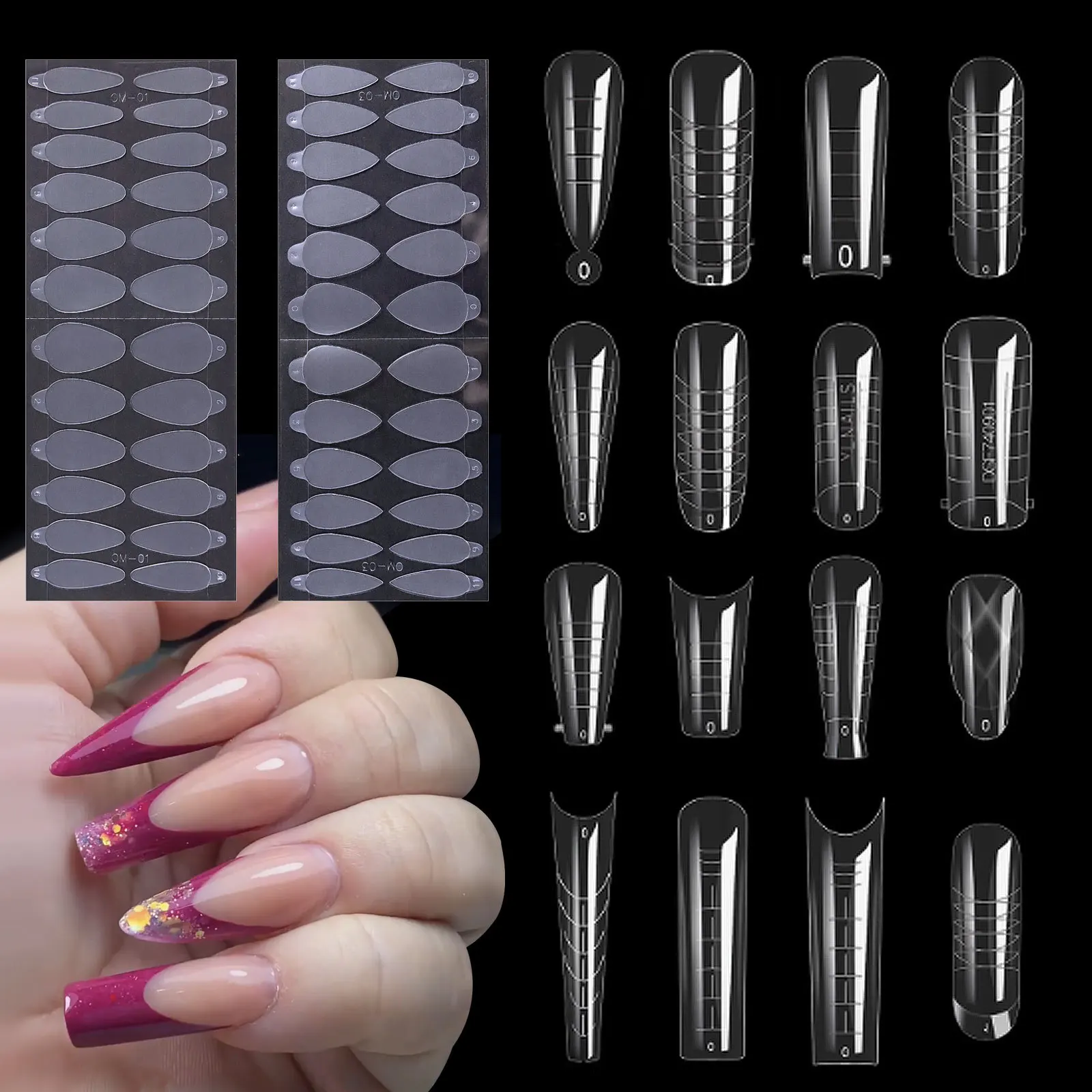 Hot sale matte free french style nail mold sticker 24pcs crystal nail film mold