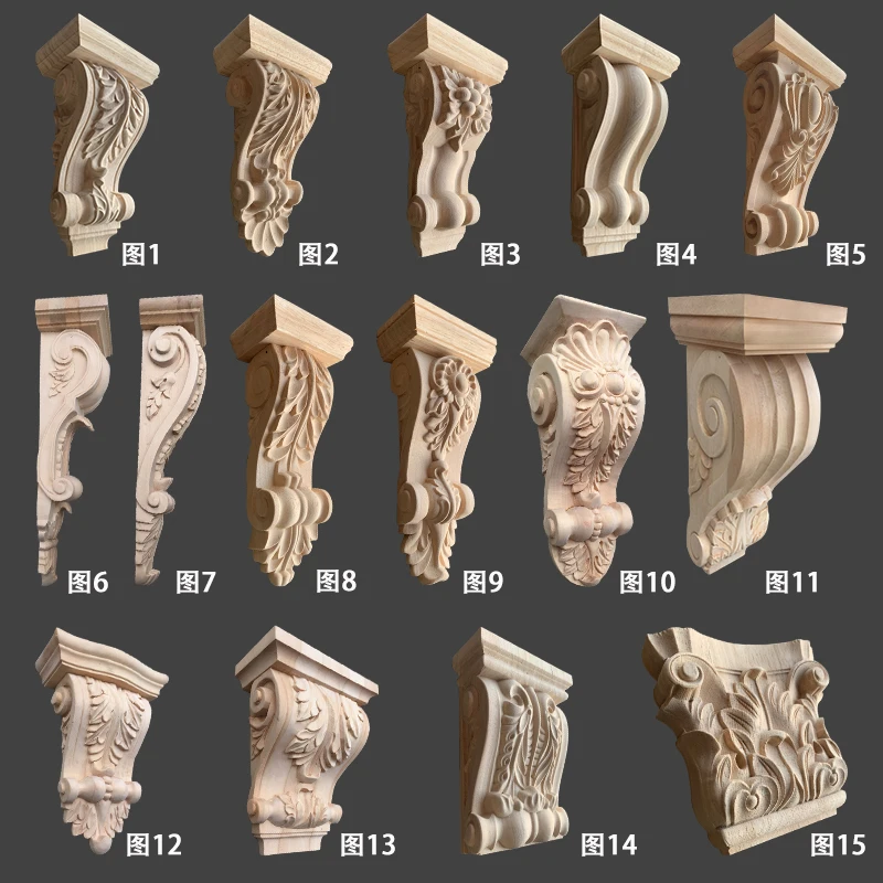 2025 Wooden Carved Onlay Unpainted Applique Frame for Decoration Furniture Doors Rome Column