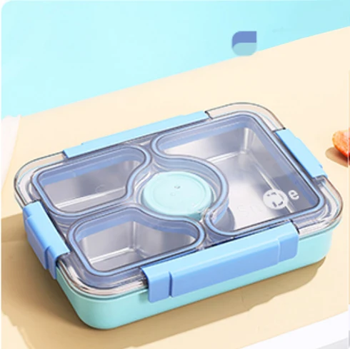 4-Compartment SUS 304 Stainless Steel Tiffin Bento Box Leak-Proof Plastic Lid Takeaway Lunch box for children