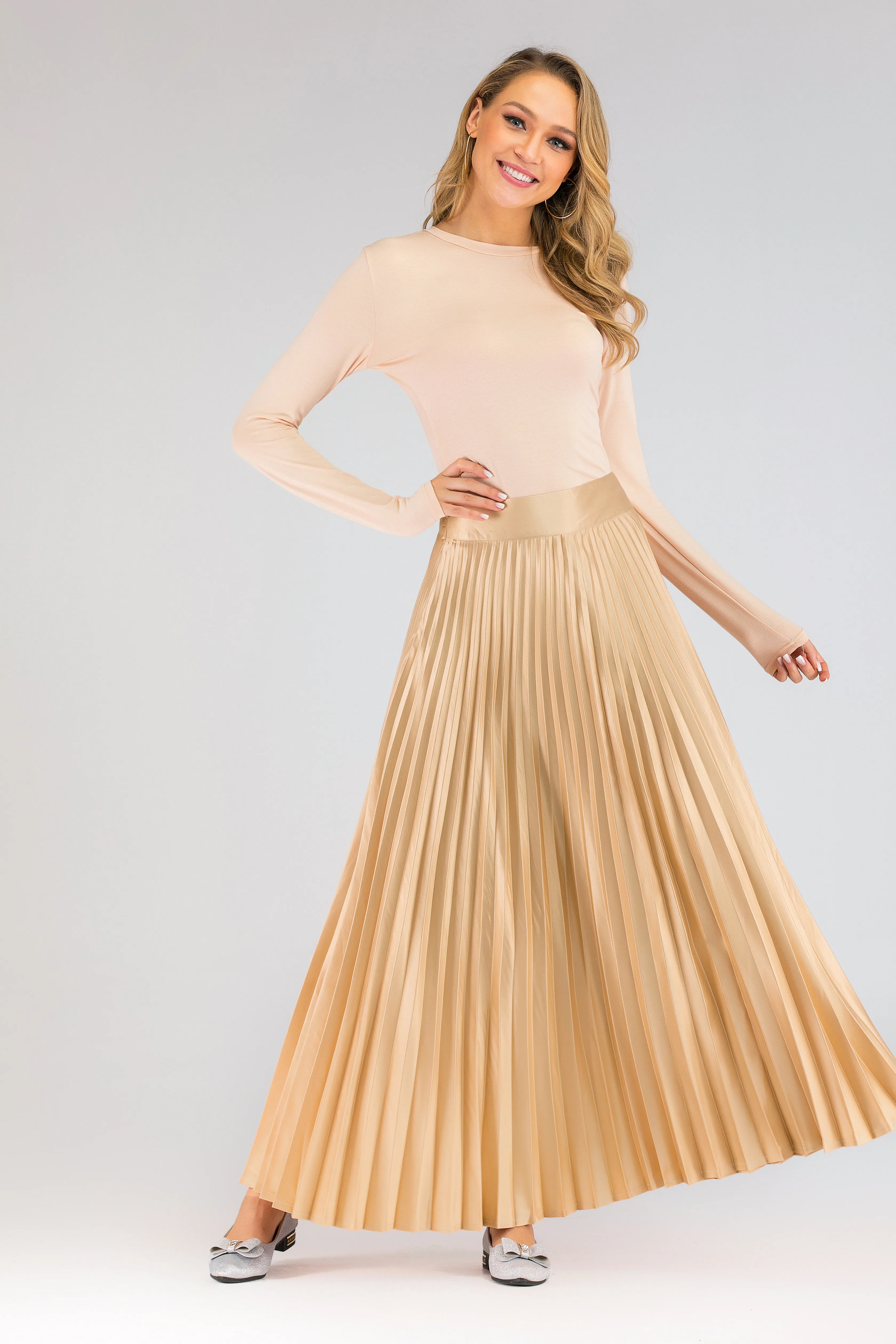 1912# modest muslim islamic clothing in Guangzhou Full Length Zipper women satin long skirt