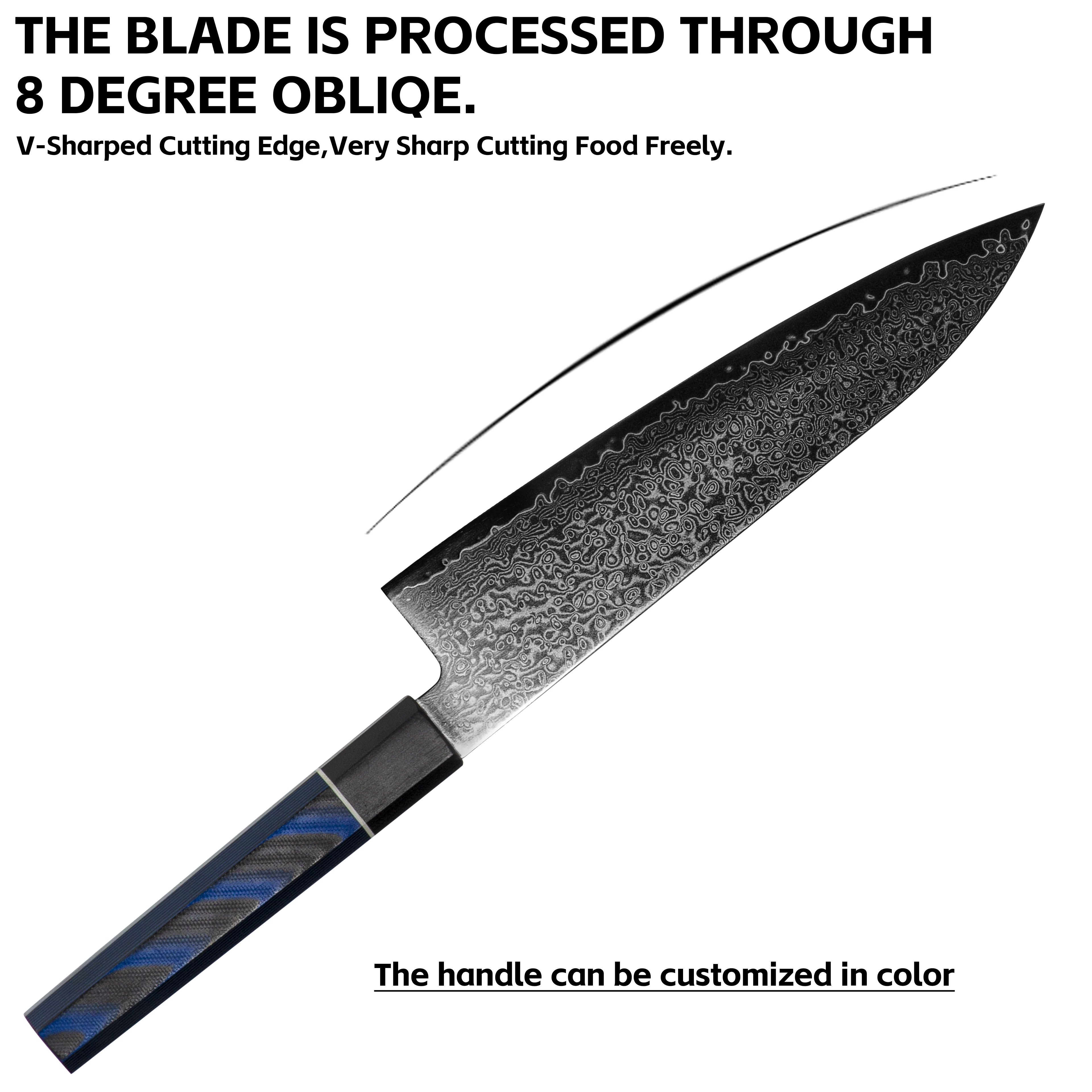 8 Inch High Quality  Damascus Steel Kitchen Chef Knife Japanese Style Professional Features Sharp Food Knife