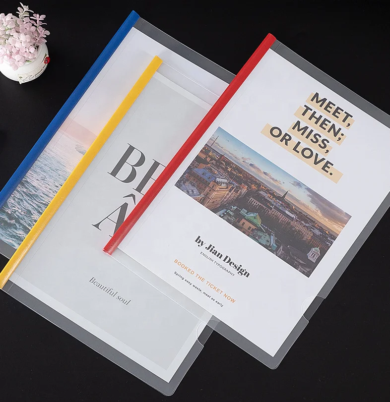 A4 PP прозрачная Обложка для книги папки документов с красочной скользящей