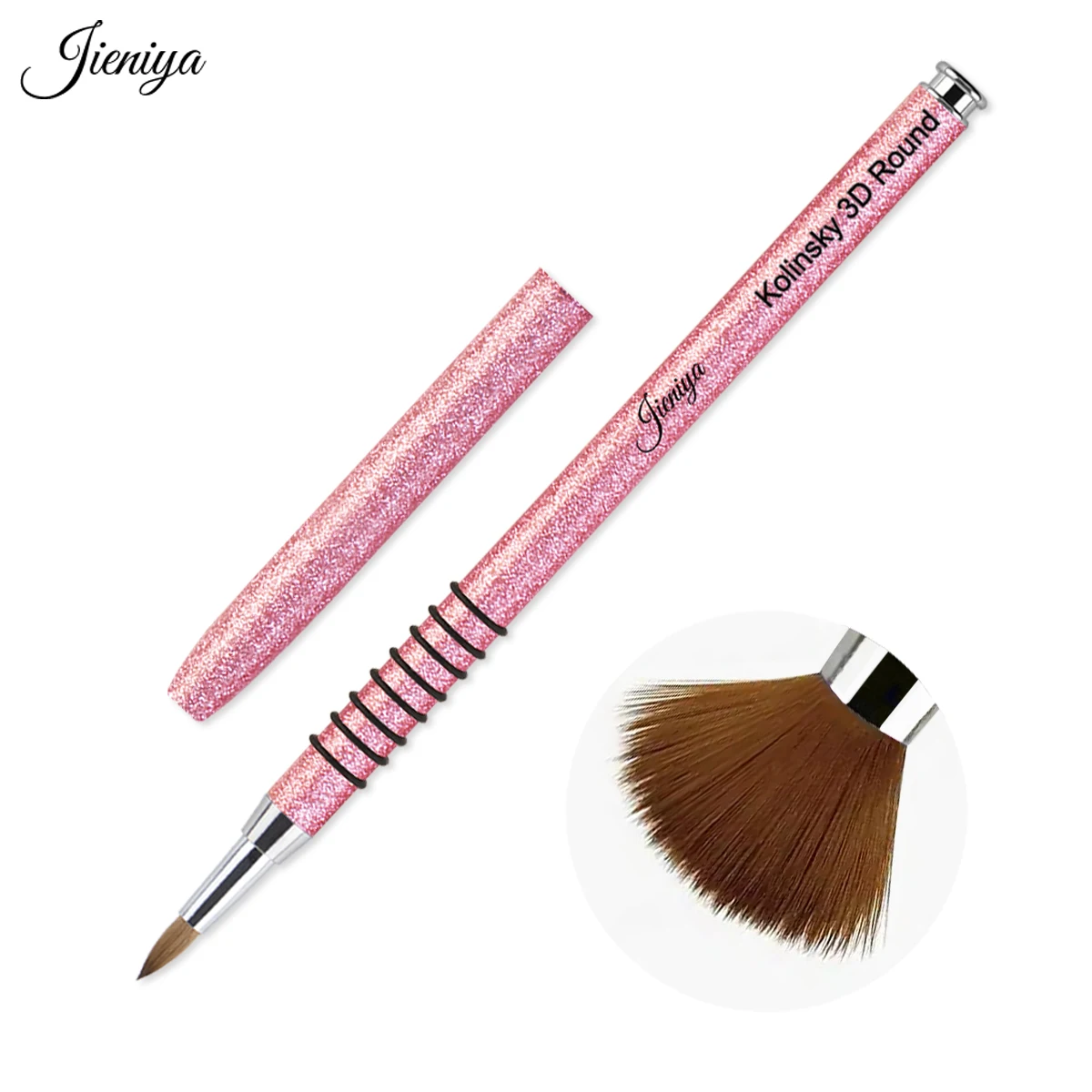 JIENIYA wholesale different size 100% kolinsky nail brush for manicure powder pink glitter non-slip Handle Sable hair 3D brush