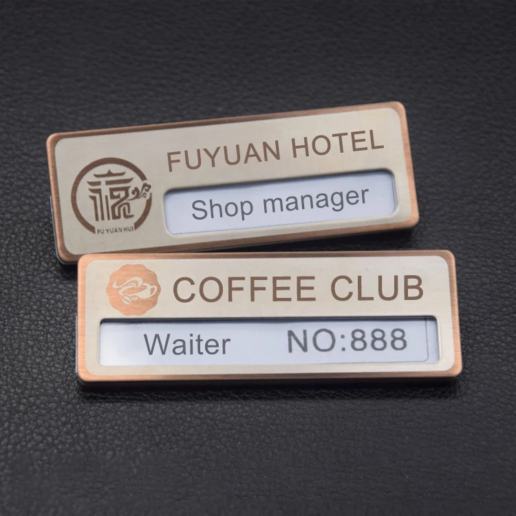 Design Private Logo Blank Pin Badge Stainless Steel Custom Hotel Staff Name Metal Badge with Safety Pin