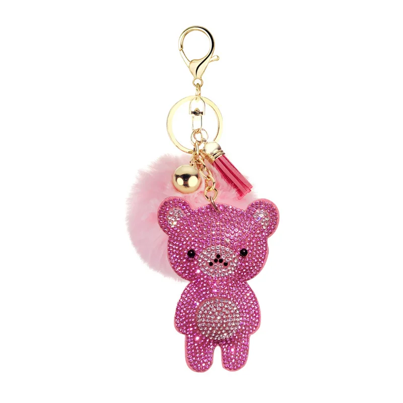 Factory wholesale bear shaped rhinestone keychain custom keychain