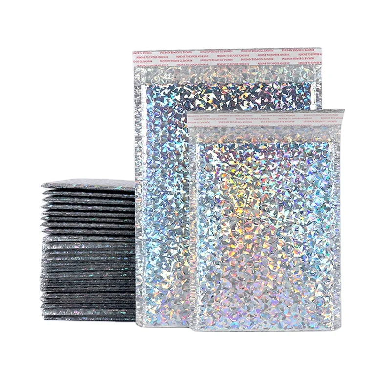 Электронная коммерция косметика Серебряный пузырчатый конверт индивидуальный логотип пластиковые почтовые пакеты металлическая фольга поли пузырчатые