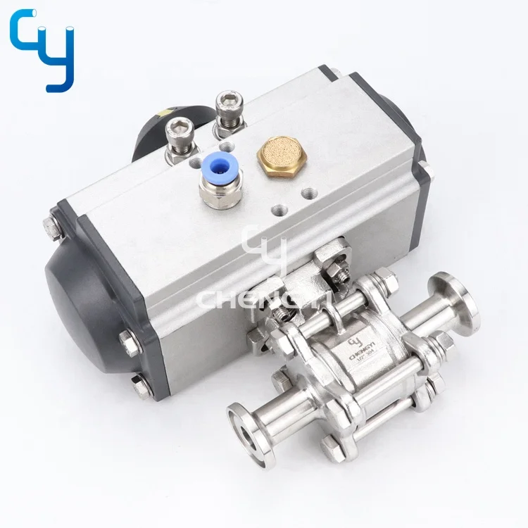 sanitary stainless steel  3 pc pneumatic ball valve