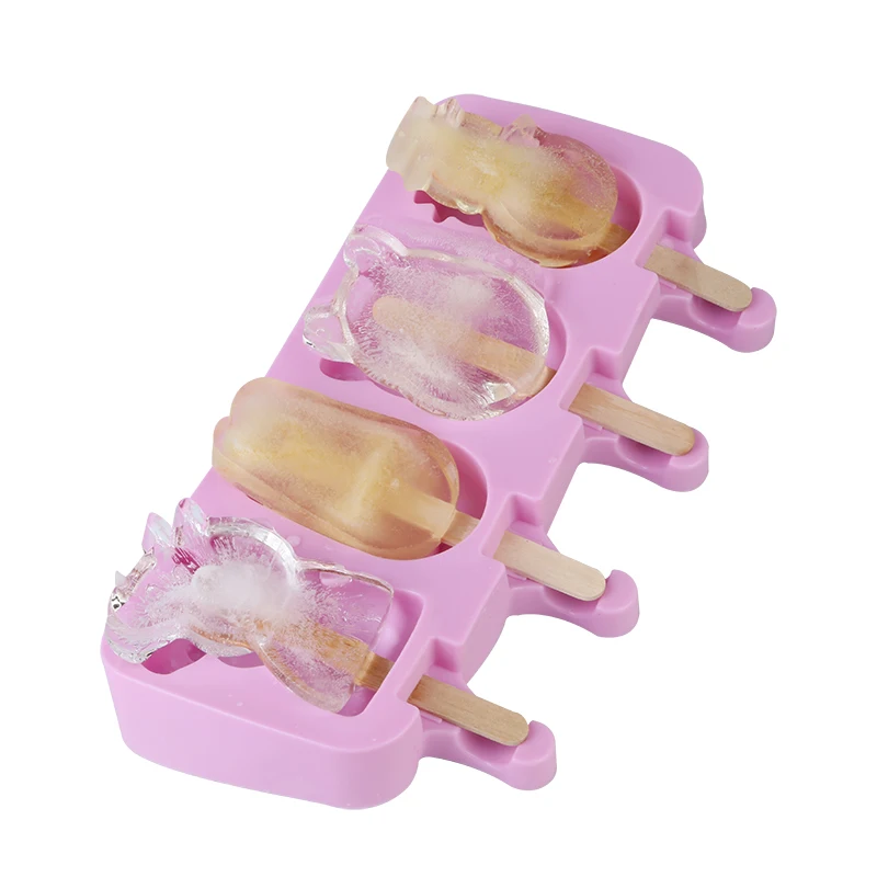 DIY Homemade Popsicle Molds Frozen Ice Popsicle Mold Shapes with Lid Reusable Easy Release Silicone with 4 Cavities Custom Logo