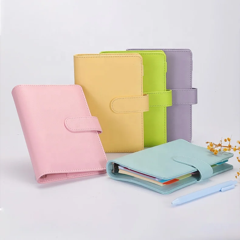 Wholesale 6 Rings Loose Leaf Planner Work Agenda Budget Binder Macaron Candy Color PU Leather Cover A6 Budget Binder