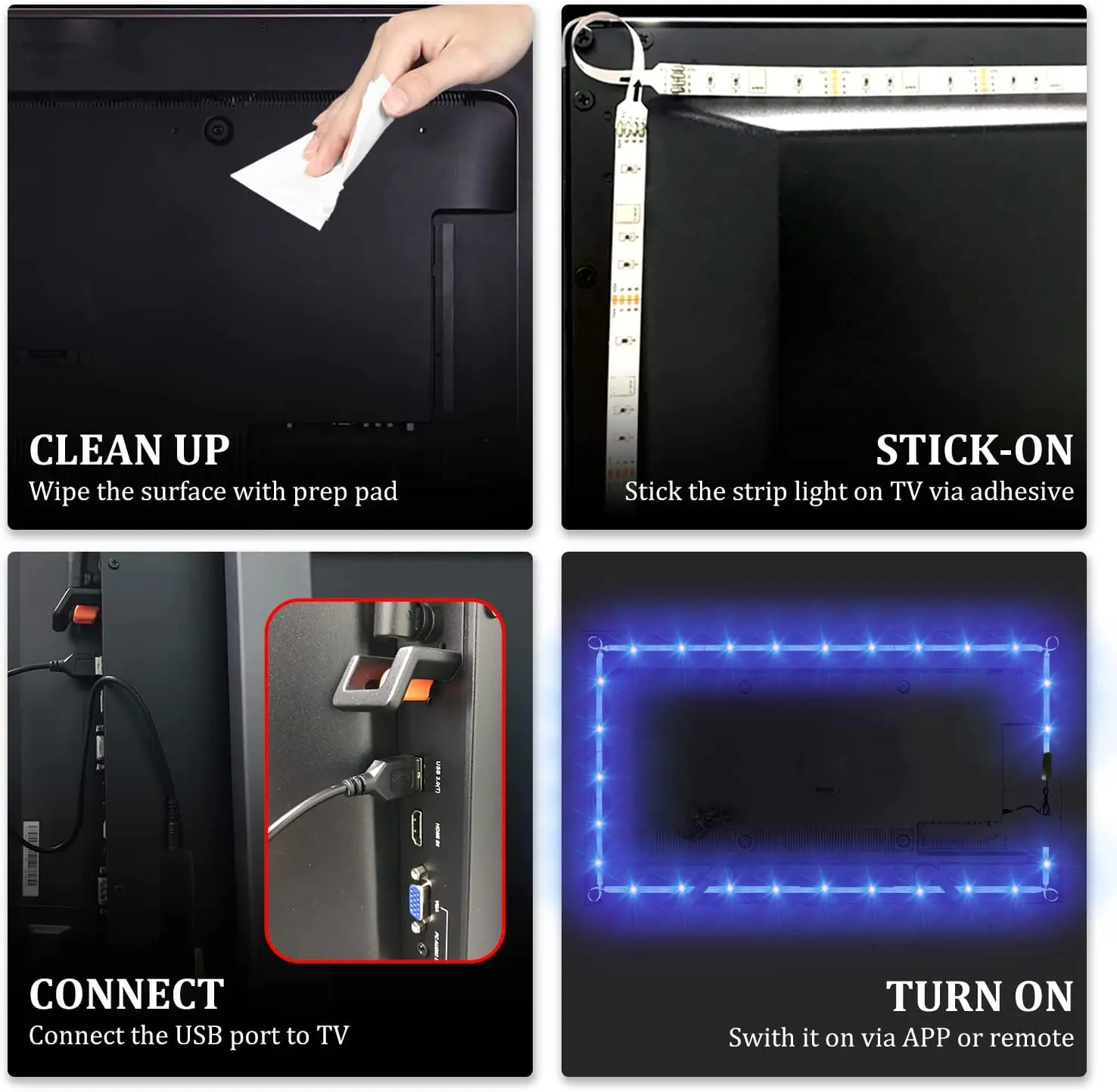 14.8ft 4.5m Blue tooth Ambient Music Sync 20 Keys Remote Control Smart LED Strips Light Backlight for 65-75 inch TV