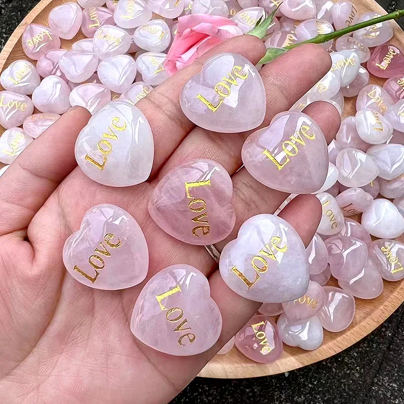 Crystal Engraved Love Heart Shape Stone, Carved Heart Decoration Healing Stones