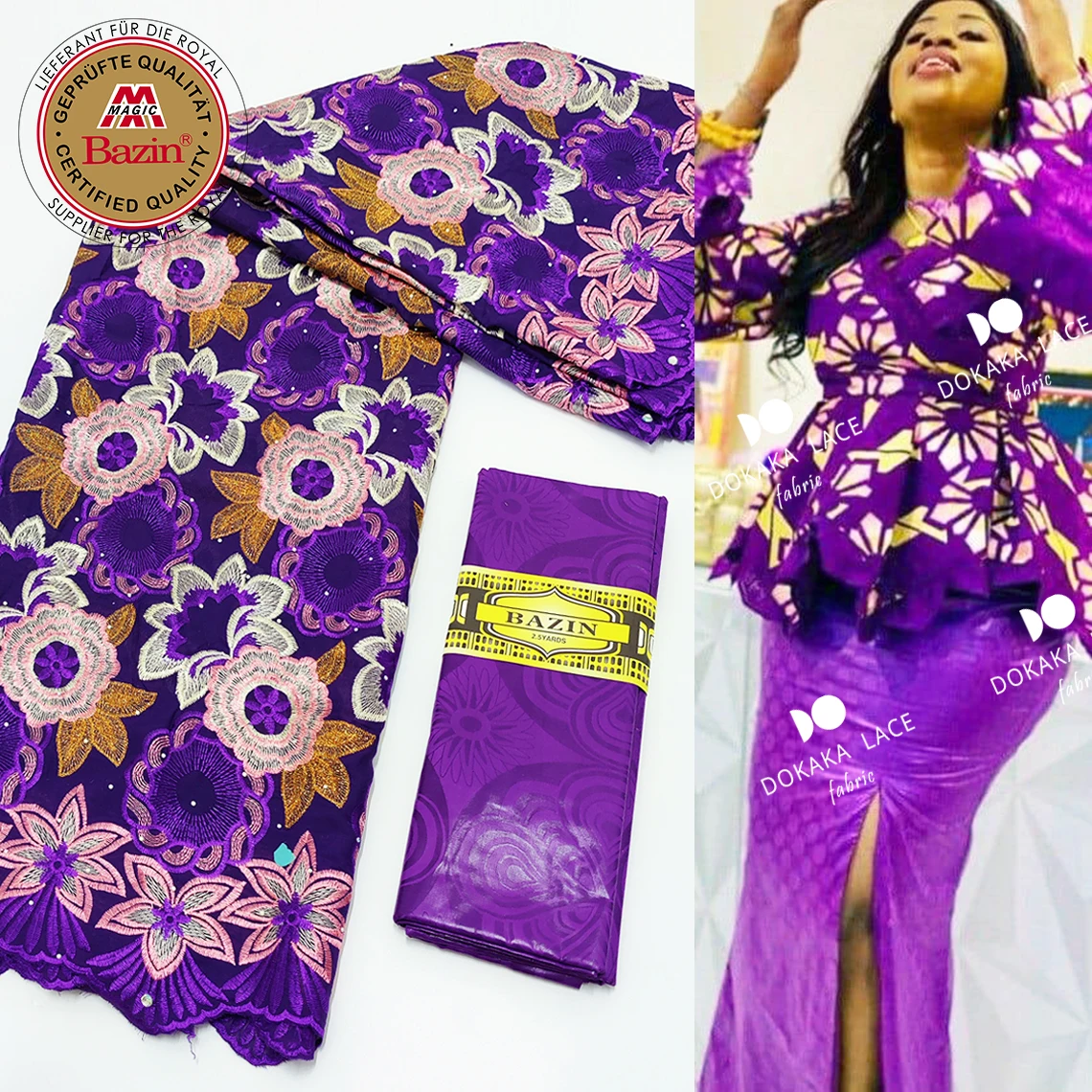 Purple Embroidery Swiss Voile Lace In Switzerland With Original Basin Rich Fabric High Quality 100% Cotton Wedding Bazin Laces