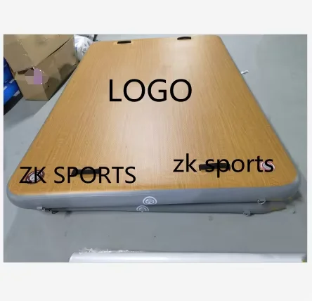 Custom Wood grain inflatable pontoon floating platform island raft yacht dock jet ski station