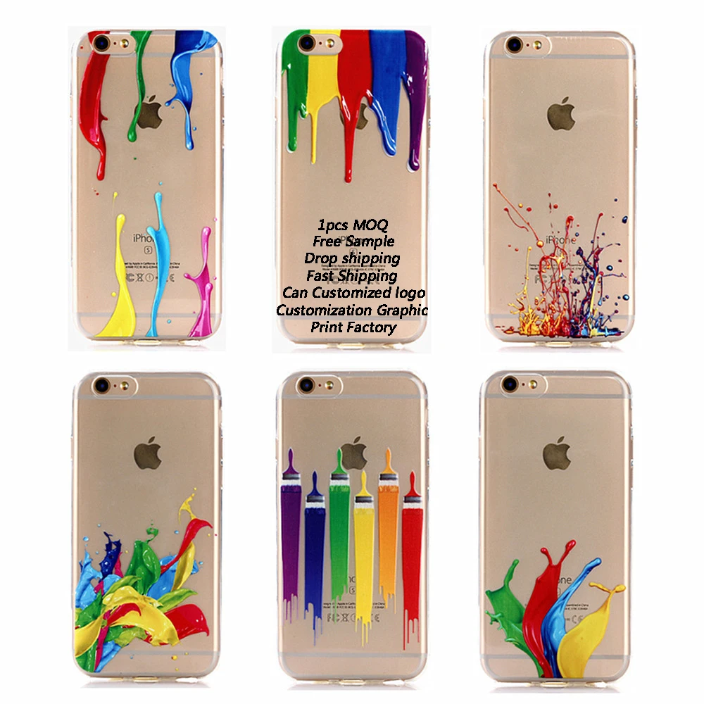 Flowing paint Clear Soft TPU Mobile Phone Case For iPhone 6 7 8 plus