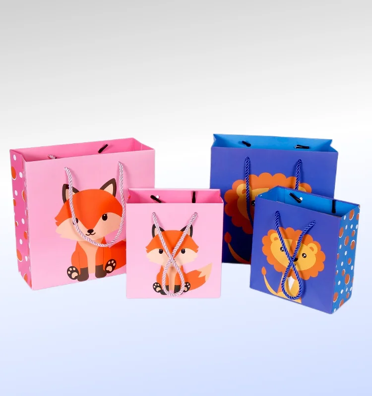 Luxury Hot Sale Customize Your Own Logo Shopping Paper Kids Animal Party Favor Paper Bag With Bow