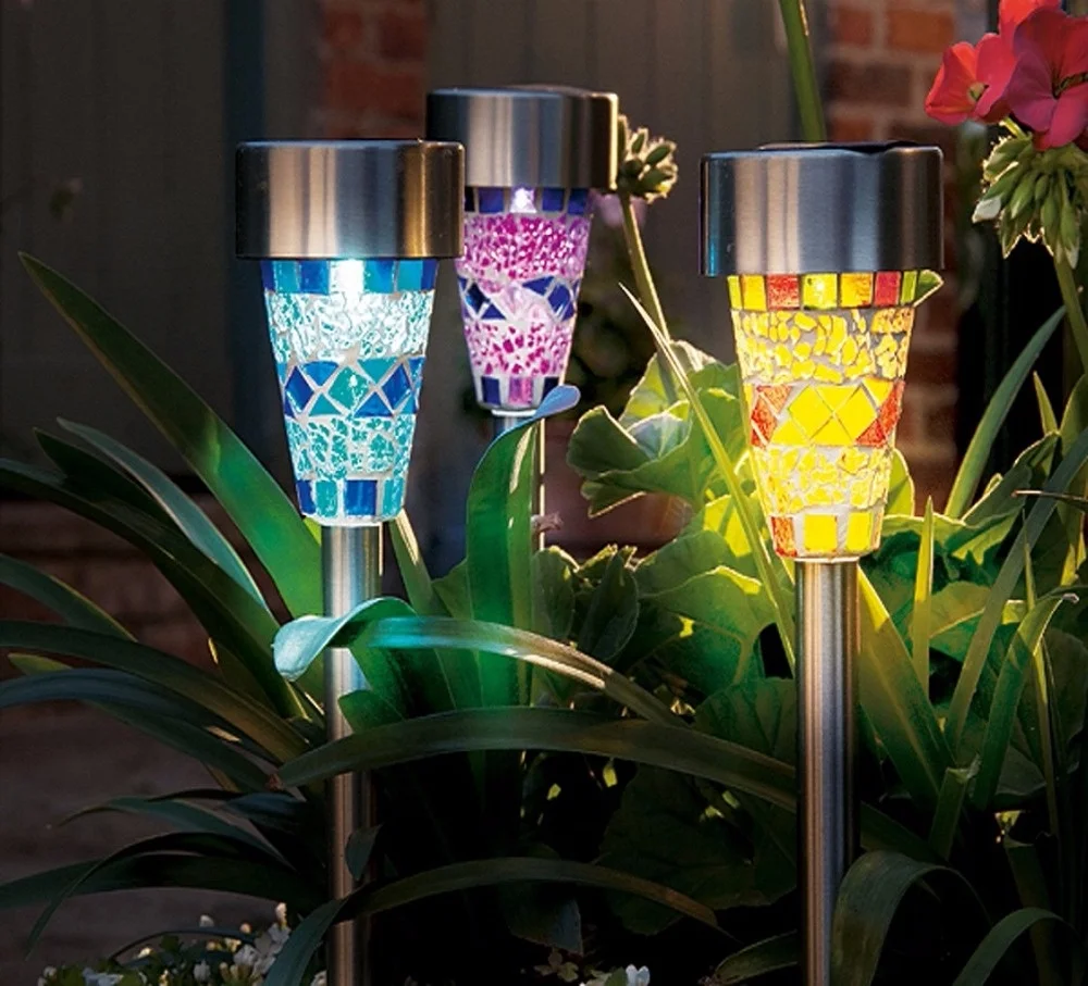 Led mosaic solar light garden stick lamp